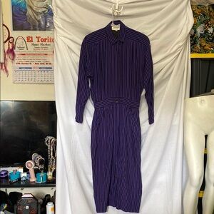 Purple Ribbed Sheath Dress with Bishop Sleeves